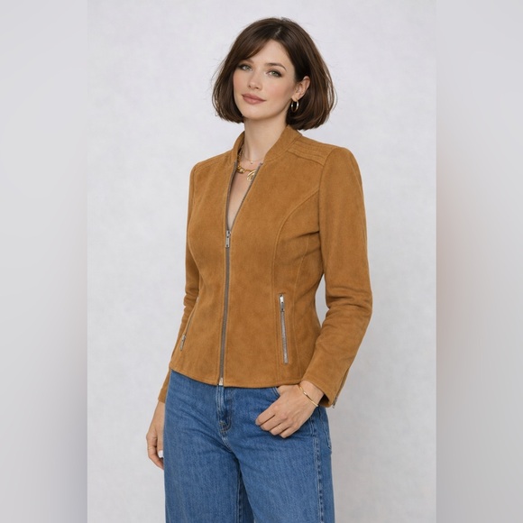 NWOT Costes Basic Suedine Biker Suede Jacket Size: Medium - Picture 2 of 16